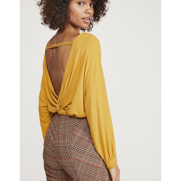Free People Tops - Free People shimmy shake top long sleeve yellow